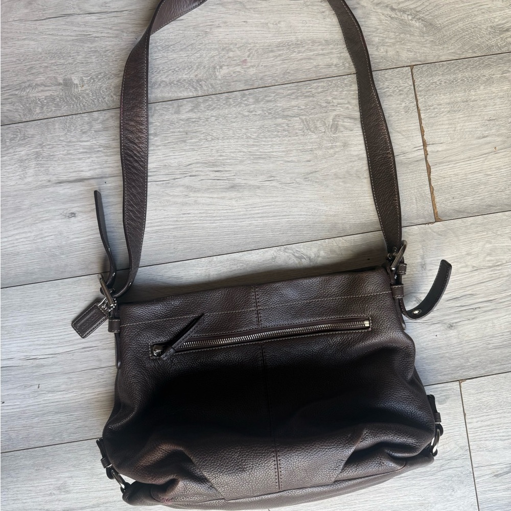 Vintage Coach Factory Leather Double Chocolate Brown Pebbled Shoulder Bag